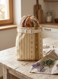 Bienenwachs-Brotbeutel aus Baumwolle mit goldenem Ährenmuster (KI-generiert)