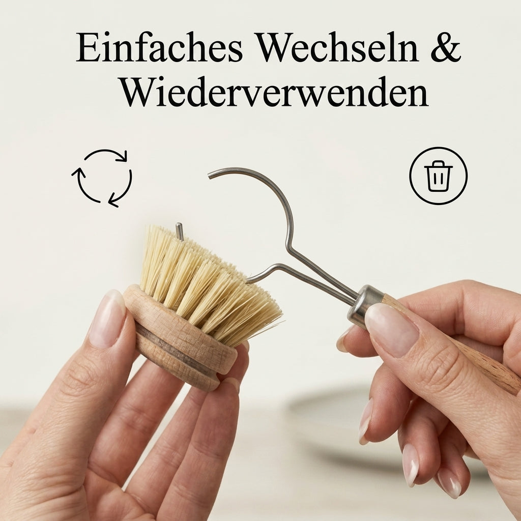 Bürstenkopf der Orvena Spülbürste wird gewechselt (KI-generiert)